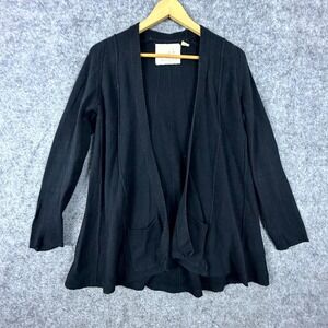 Angel of the North Cardigan Womens M Black Cashmere Cotton Blend Open Front